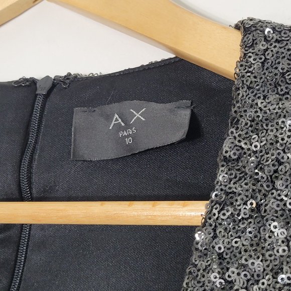 AX Paris Long Sleeve Sequin Evening Dress Surplice Neckline Silver Black Event - Picture 6 of 15